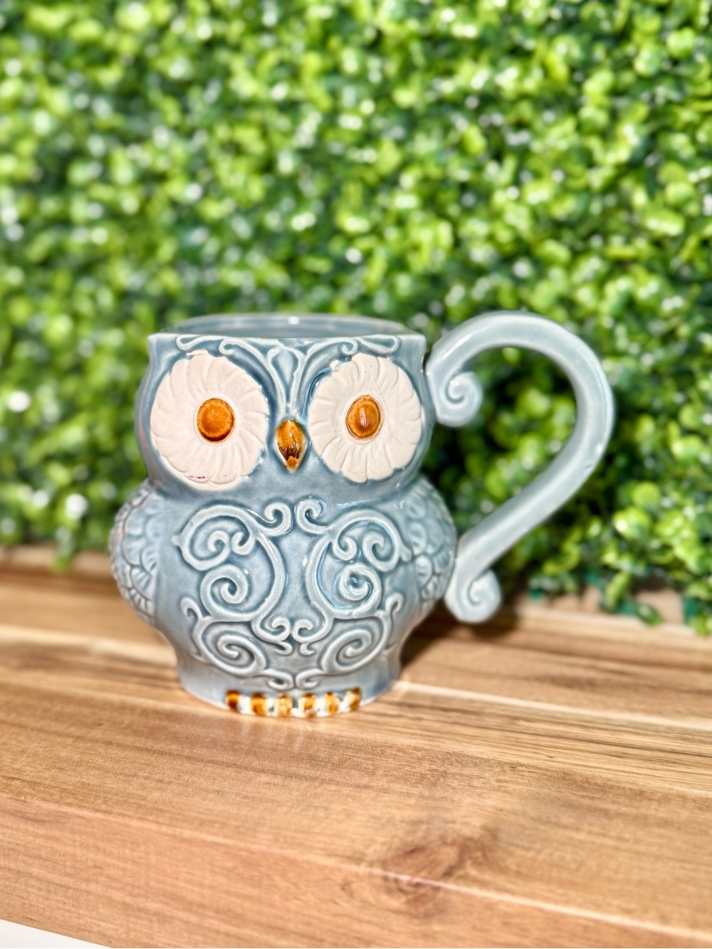 Ceramic Owl Coffee Mug light blue